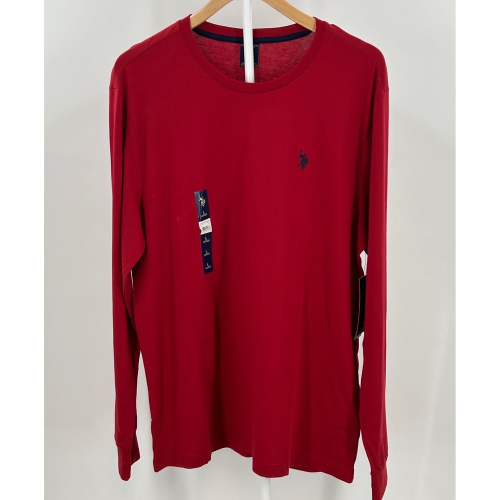 US Polo Assn Mens Long Sleeve Tee Shirt Red Crew Neck Large‎ NWT 23000343